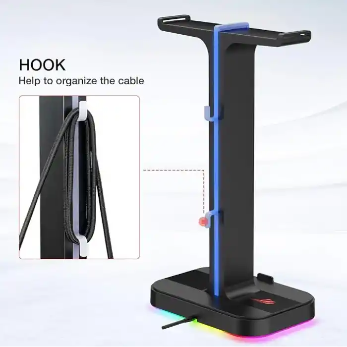 havit çift kulaklık askısı, 2 USB bağlantı noktası, RGB kulaklık tutucu, oyuncular için, PC için, siyah (TH650)