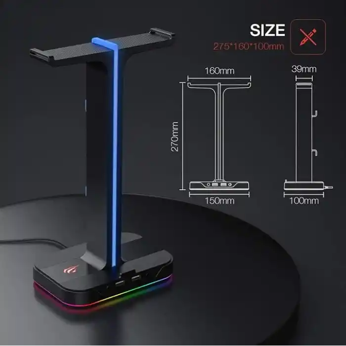 havit çift kulaklık askısı, 2 USB bağlantı noktası, RGB kulaklık tutucu, oyuncular için, PC için, siyah (TH650)