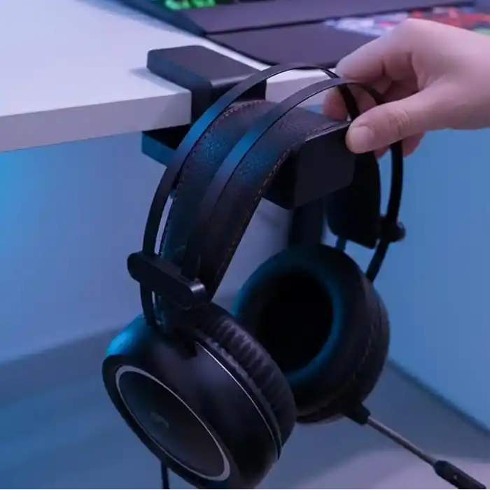 Premium Siyah Asılabilir Masa Kenarı Kulaklık Standı, Ergonomik ve Sağlam