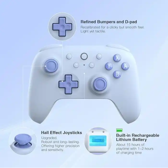 8Bitdo Ultimate 2C Bluetooth Controller for Switch 2, Switch/OLED/Lite, Hall Effect Joysticks, Non-linear Digital Triggers, Remappable L4/R4 Bumpers, 6-axis Motion, Rumble Vibration (Blue)