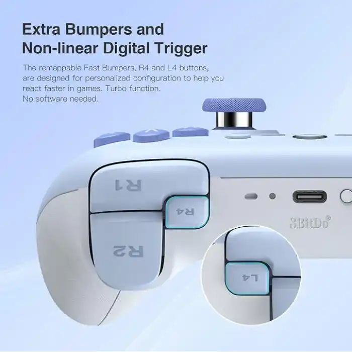 8Bitdo Ultimate 2C Bluetooth Controller for Switch 2, Switch/OLED/Lite, Hall Effect Joysticks, Non-linear Digital Triggers, Remappable L4/R4 Bumpers, 6-axis Motion, Rumble Vibration (Blue)