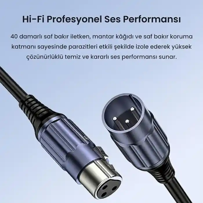 VegGieg XLR Erkek Dişi Profesyonel Mikrofon Kablosu Hi-Fi Ses Kalitesi OFC Bakır Enstrüman Ses Kablosu 3 Metre