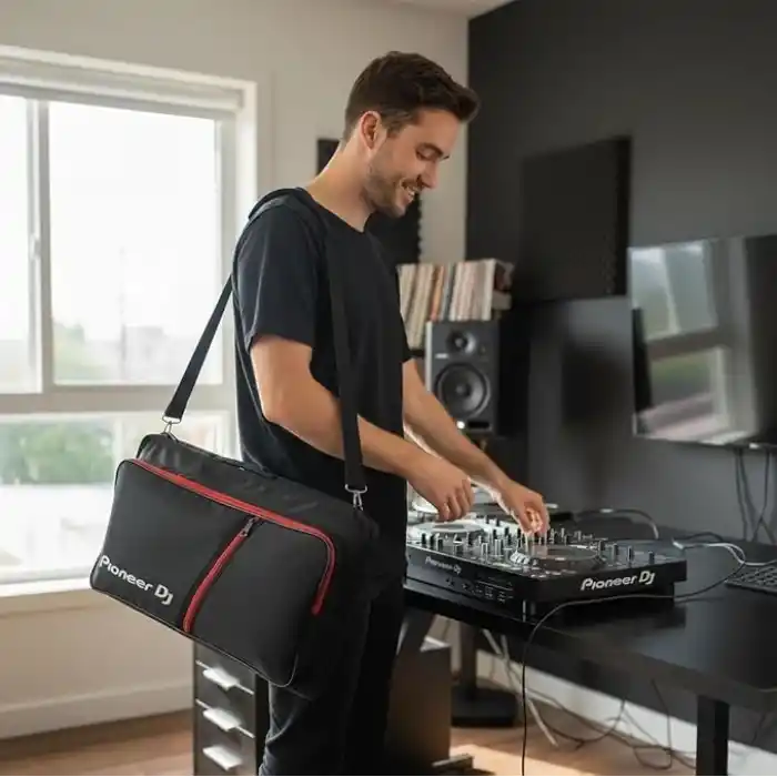 Larkin Pioneer DJ DDJ-400 ve DDJ-FLX4 Uyumlu Laptop Bölmeli Kırmızı Kadife Astarlı Soft Case DJ Controller Taşıma Çantası