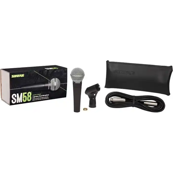 Shure SM58 Kardiyot Dinamik Vokal Mikrofonu, 25 XLR Kablo, Pnömatik Şok Montajı, Dahili Pop Filtreli Küre Örgü Izgara, A25D Mikrofon Klipsi, Saklama Çantası, 3-pin XLR Konnektör (SM58-CN)