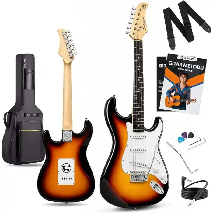 Fourtune Atlas EG-1000 Gül Klavye Strat Kasa SSS Elektro Gitar Seti (Sunburst)