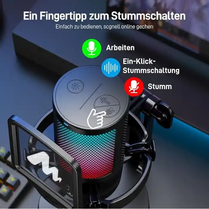 MAONO PC için USB Mikrofon, Sessiz Düğmeli RGB Oyun Mikrofonu, Gürültü Önleyici Kondenser Mikrofon, Akış, Podcast, Kayıt, Sohbet için Kazanç Topuzlu PS5/PS4/Mac, DGM20 ile Uyumlu