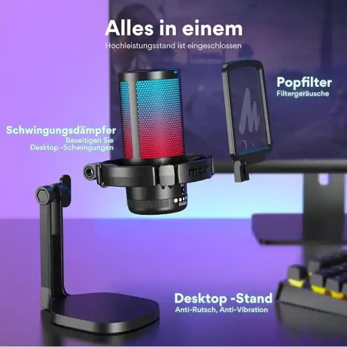 MAONO PC için USB Mikrofon, Sessiz Düğmeli RGB Oyun Mikrofonu, Gürültü Önleyici Kondenser Mikrofon, Akış, Podcast, Kayıt, Sohbet için Kazanç Topuzlu PS5/PS4/Mac, DGM20 ile Uyumlu