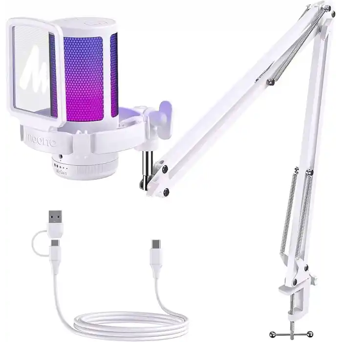 MAONO GDGM20S oyun USB mikrofonu, gürültü azaltma, RGB ışıklı kondansatörlü mikrofon, sessize alma, güçlendirme, monitör, kol desteği, yayın, podcast, Twitch, YouTube için pop filtresi
