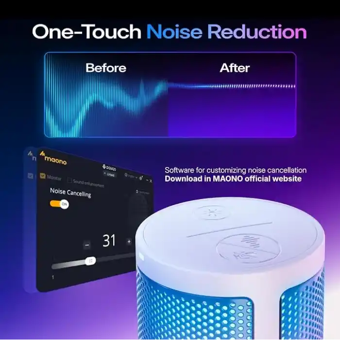 MAONO GDGM20S oyun USB mikrofonu, gürültü azaltma, RGB ışıklı kondansatörlü mikrofon, sessize alma, güçlendirme, monitör, kol desteği, yayın, podcast, Twitch, YouTube için pop filtresi