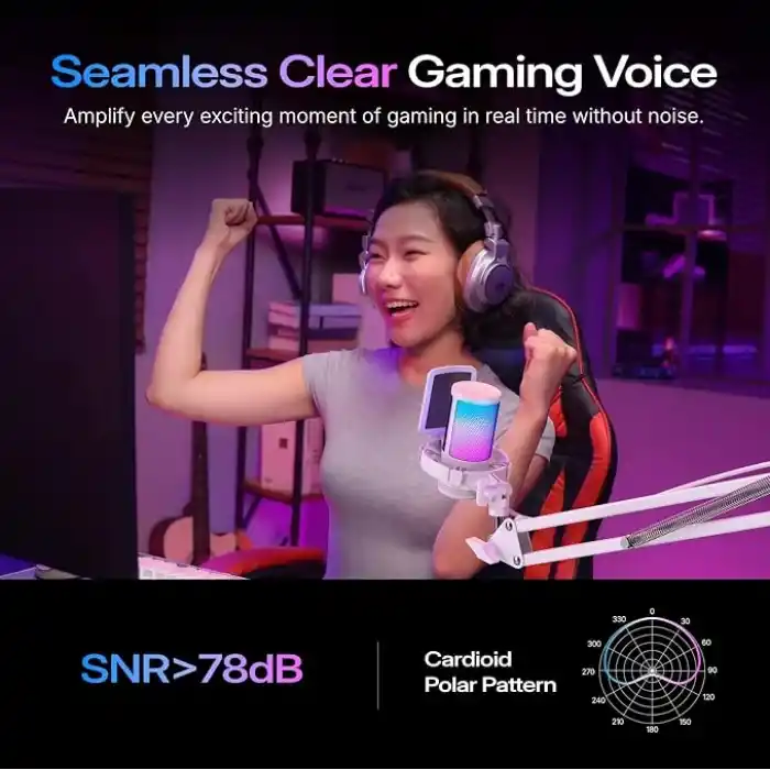 MAONO GDGM20S oyun USB mikrofonu, gürültü azaltma, RGB ışıklı kondansatörlü mikrofon, sessize alma, güçlendirme, monitör, kol desteği, yayın, podcast, Twitch, YouTube için pop filtresi