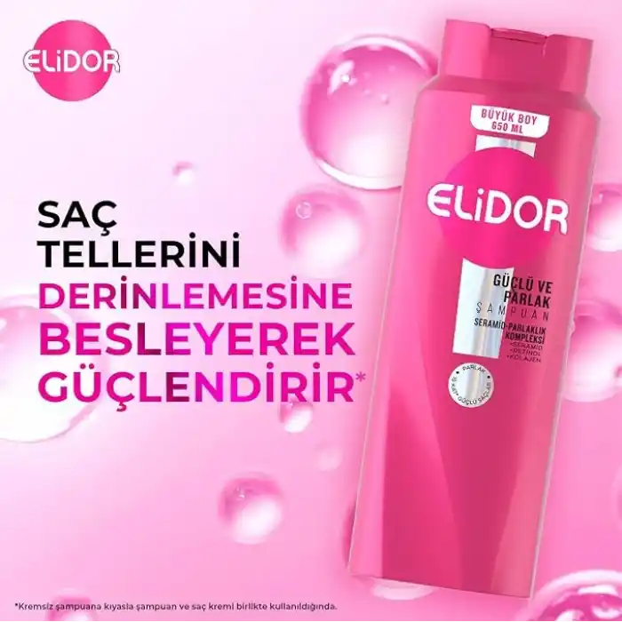 Elidor Saç Bakım Şampuanı, Güçlü ve Parlak, 650 ml