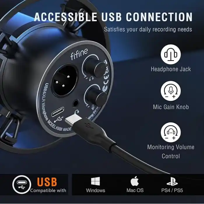 Fifine K688 USB - XLR Dinamik Yayıncı Youtuber Bilgisayar Oyuncu Stüdyo Mikrofonu