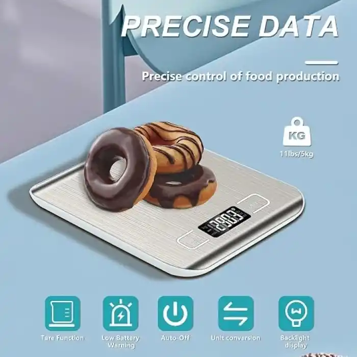 ARVALE Platin Mutfak Terazisi Dijital Tartı Hassas Lcd Ekranlı 5 Kg