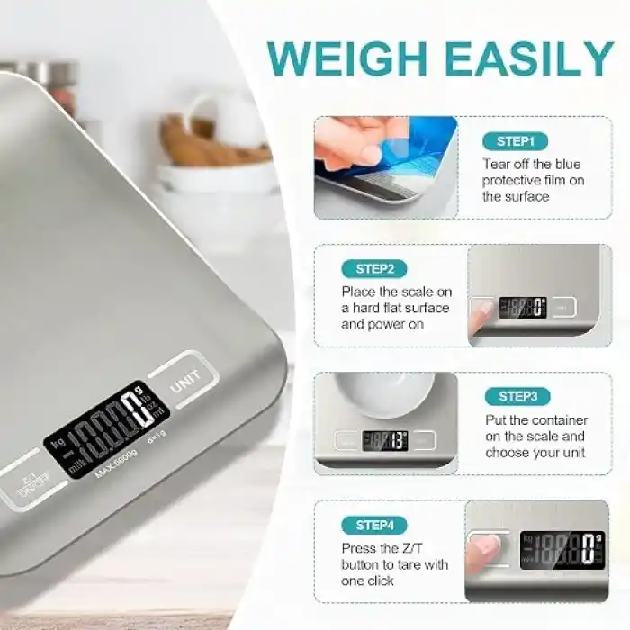 ARVALE Platin Mutfak Terazisi Dijital Tartı Hassas Lcd Ekranlı 5 Kg