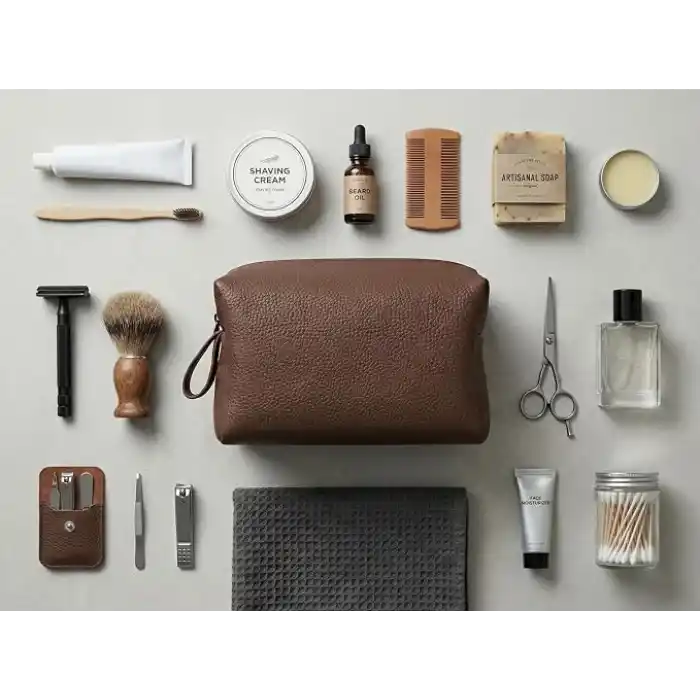 Deri Erkek Bakım Çantası Seyahat Organizeri – Tıraş Çantası, Kişisel Bakım ve Kozmetik Düzenleyici, Fermuarlı Geniş Hacimli Dopp Kit Kahverengi