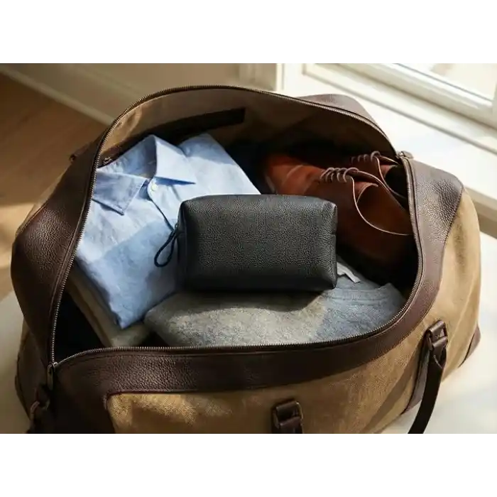 Deri Erkek Bakım Çantası Seyahat Organizeri – Tıraş Çantası, Kişisel Bakım ve Kozmetik Düzenleyici, Fermuarlı Geniş Hacimli Dopp Kit Kahverengi