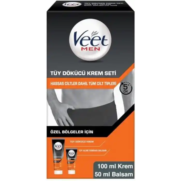 Veet Men Özel Bölgeler İçin Krem & Balsam Tüy Dökücü Krem SETİ 100 + 50 ML, Tüy Dökücü