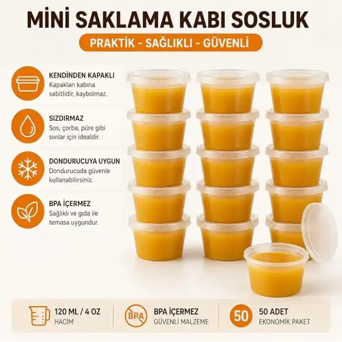 Orret Home 50 Adet 120 ml Saklama Kabı – 4 oz Kemik Suyu, İlik Suyu, Anne Sütü, Sos ve Püre Saklama Kabı, Dondurucu Uyumlu Buzluk Kabı, Sızdırmaz Kapaklı