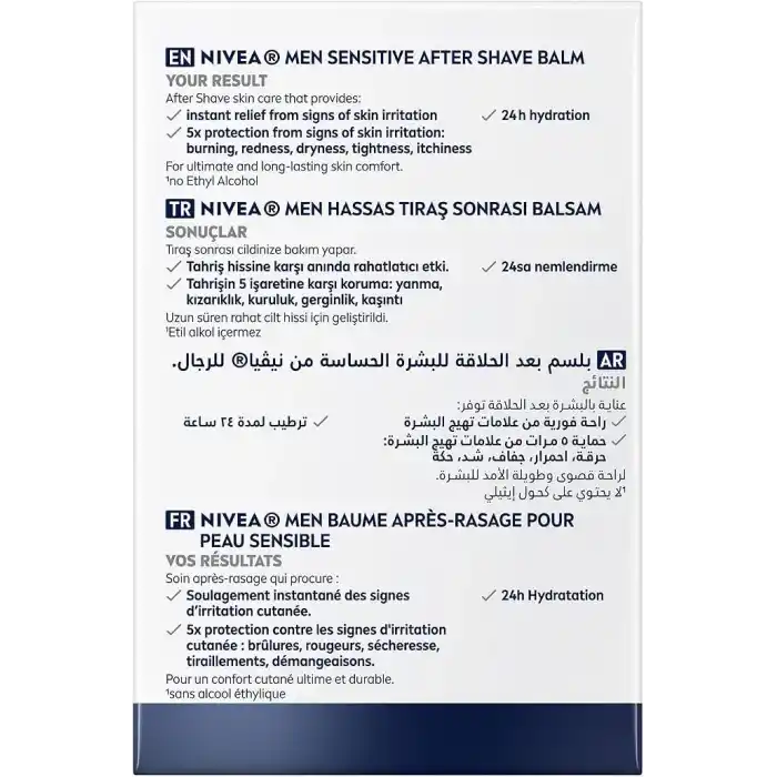 NIVEA MEN Erkek HassasTıraş Sonrası Balsam Hassas 100 ml,E Vitamini,ProVitamin B5,Alkolsüz Formül,Hassas Ciltler için Rahatlatıcı Tıraş Sonrası Bakım