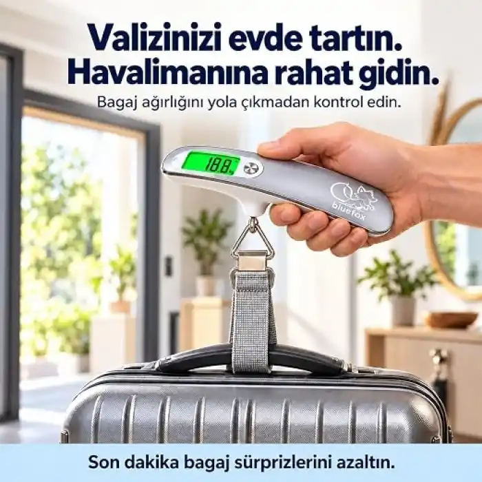 Bluefox Dijital Bagaj Tartısı - 50kg/110lb Kapasiteli, Dara Fonksiyonlu, Arkadan Aydınlatmalı LCD Ekran, Çoklu Ağırlık Birimi Seçenekleri, Taşınabilir & Ergonomik Tasarım