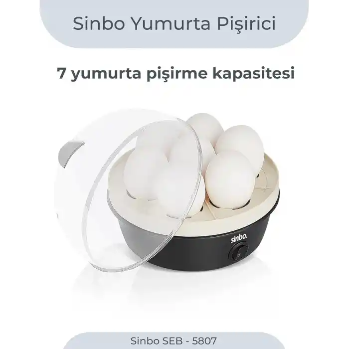 Sinbo SEB-5807 Yumurta Haşlama Makinesi, 7 Yumurtalık Elektrikli Yumurta Pişirici, 350 W, Otomatik Kapanma, Sesli Uyarı, Şeffaf Kapak