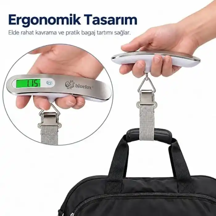 Bluefox Dijital Bagaj Tartısı - 50kg/110lb Kapasiteli, Dara Fonksiyonlu, Arkadan Aydınlatmalı LCD Ekran, Çoklu Ağırlık Birimi Seçenekleri, Taşınabilir & Ergonomik Tasarım