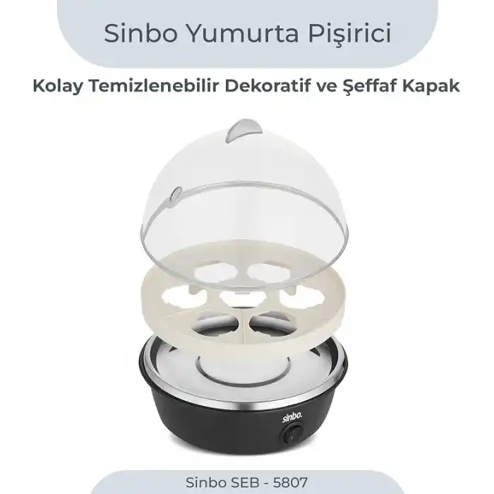 Sinbo SEB-5807 Yumurta Haşlama Makinesi, 7 Yumurtalık Elektrikli Yumurta Pişirici, 350 W, Otomatik Kapanma, Sesli Uyarı, Şeffaf Kapak