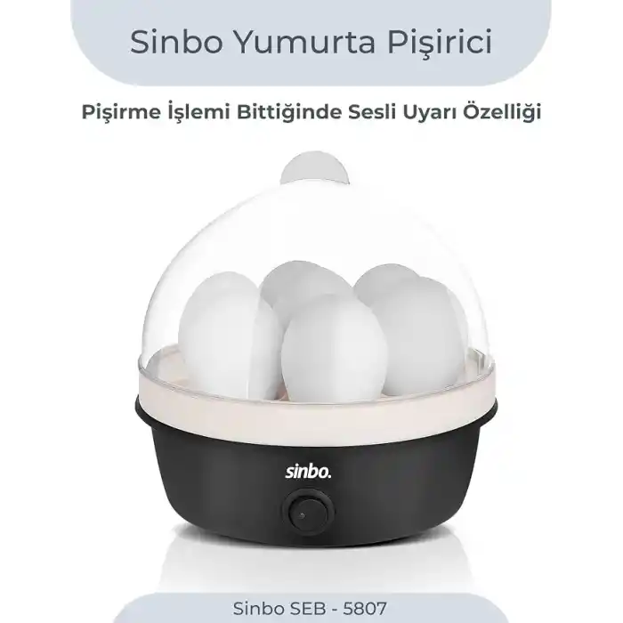 Sinbo SEB-5807 Yumurta Haşlama Makinesi, 7 Yumurtalık Elektrikli Yumurta Pişirici, 350 W, Otomatik Kapanma, Sesli Uyarı, Şeffaf Kapak