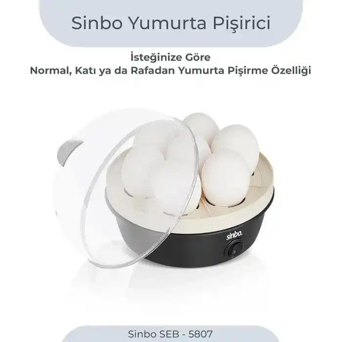 Sinbo SEB-5807 Yumurta Haşlama Makinesi, 7 Yumurtalık Elektrikli Yumurta Pişirici, 350 W, Otomatik Kapanma, Sesli Uyarı, Şeffaf Kapak