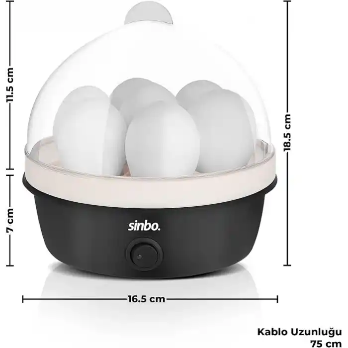 Sinbo SEB-5807 Yumurta Haşlama Makinesi, 7 Yumurtalık Elektrikli Yumurta Pişirici, 350 W, Otomatik Kapanma, Sesli Uyarı, Şeffaf Kapak