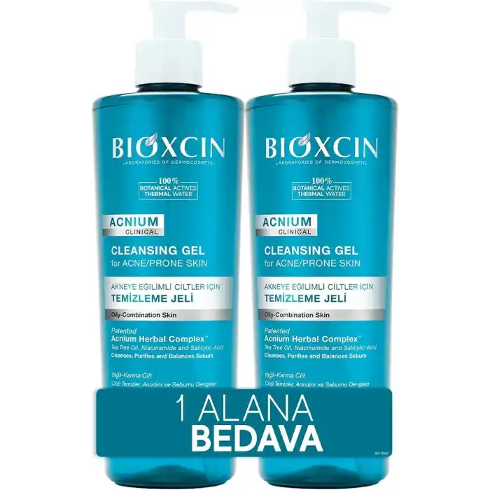 Bioxcin Acnium Sebum Dengeleyici Yüz Yıkama Jeli 500 ml 1 Alana 1 Hediye – Salisilik Asit, Çay Ağacı ve Niasinamid İçeren Yağlı ve Akneye Eğilimli Ciltler İçin Temizleyici