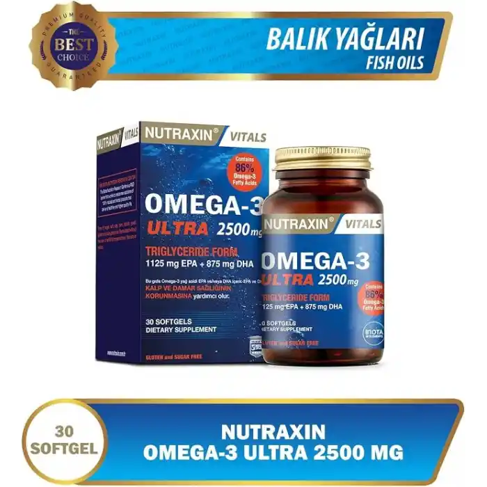 Nutraxin Vitals Ultra Omega-3 2500 mg 30 Kapsül Takviye Edici Gıda