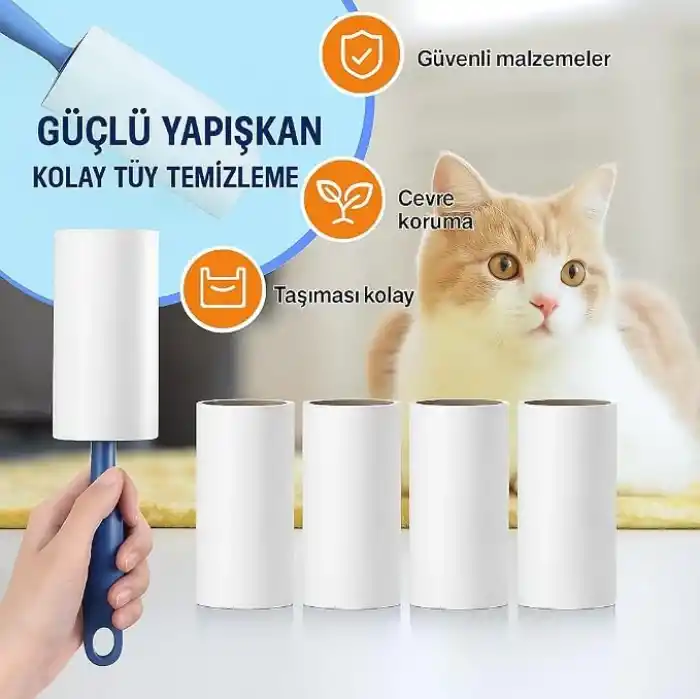 SOGUD Tüy Toplayıcı Set 7 Rulo + 1 Sap – Toplam 420 Yaprak – Kedi Köpek Tüyü ve Toz Temizleyici – Giyim, Koltuk, Halı ve Araç Koltuğu İçin Güçlü Yapışkanlı Ekonomik Paket