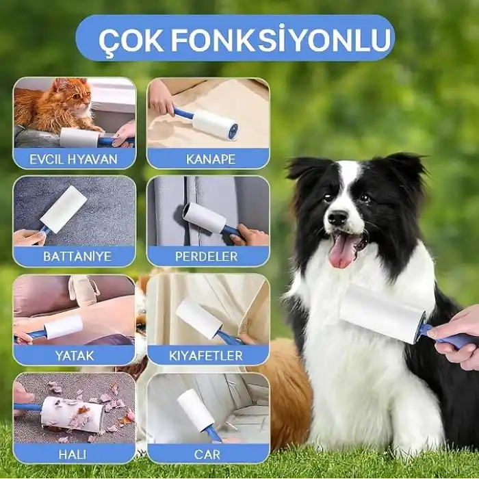 SOGUD Tüy Toplayıcı Set 7 Rulo + 1 Sap – Toplam 420 Yaprak – Kedi Köpek Tüyü ve Toz Temizleyici – Giyim, Koltuk, Halı ve Araç Koltuğu İçin Güçlü Yapışkanlı Ekonomik Paket