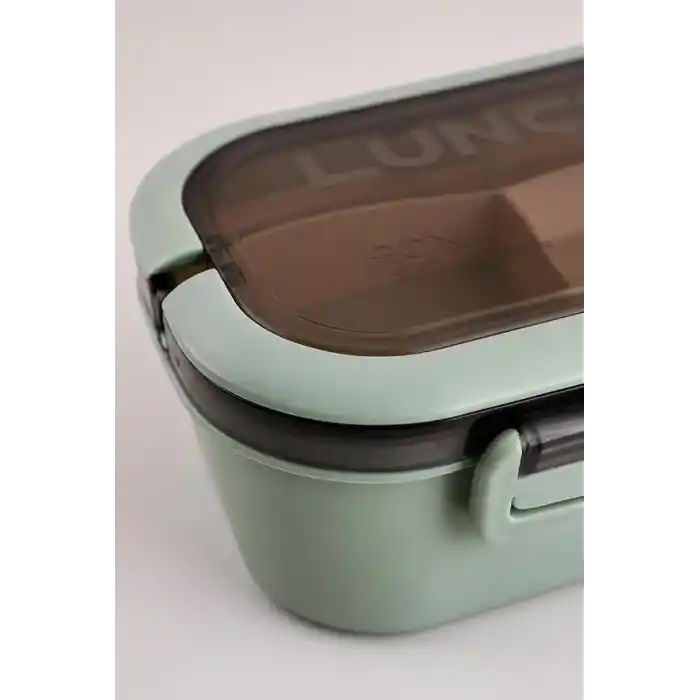 Busstier 1200 ml 2 Katlı 6 Bölmeli BPAsız PP Plastik Sefer Tası ve Beslenme Çantası - Hava Kilitli Bento Lunch Box, Çatal ve Kaşık Dahil (Yeşil)