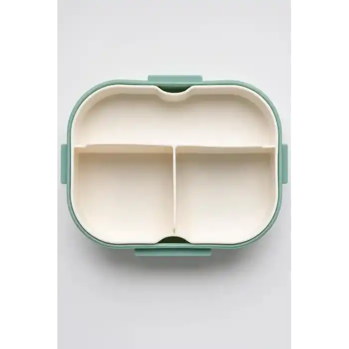 Busstier 1200 ml 2 Katlı 6 Bölmeli BPAsız PP Plastik Sefer Tası ve Beslenme Çantası - Hava Kilitli Bento Lunch Box, Çatal ve Kaşık Dahil (Yeşil)