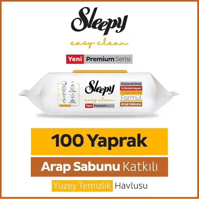 Sleepy Easy Clean Premium Arap Sabunu Katkılı Yüzey Temizlik Havlusu Mendili 100 Yaprak