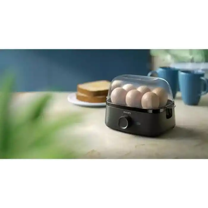 PHILIPS Yumurta Pişirici 3000 Serisi, 6 yumurtaya kadar aile boyutunda (yumuşak, orta, sert, haşlanmış), kolay temizlenir, aksesuar poşet ve yumurta kaşığı, 400 W, kompakt tasarım