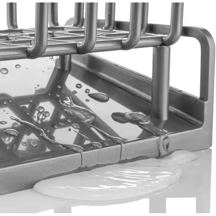 Orret Home Lavabo Organizeri Tezgah Üstü ABS Plastik Mutfak Organizer Banyo Düzenleyici Evye Üstü Süngerlik Sabunluk Organizer Su Hazneli Gri Raf (Metalik Gri)
