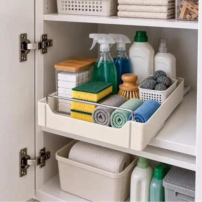 Orret Home Dolap İçi Raylı Organizer Çekmece 34 x 27 x 6,5 cm, Çekilebilir Plastik Dolap Düzenleyici, Mutfak Banyo Dolap İçi Organizer, Raylı Saklama Sepeti (Büyük)
