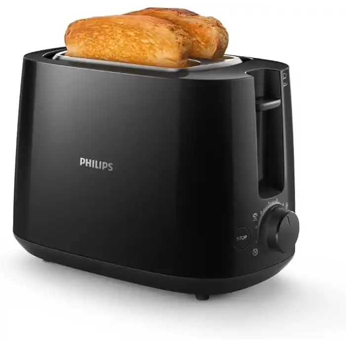 Philips Daily Collection Tost Makinesi - 2 dilim, 8 ayar Erişim. entegre hamur ısıtıcısı, Kompakt tasarım, Otomatik durma, Geniş yuva, Siyah (HD2581/90)