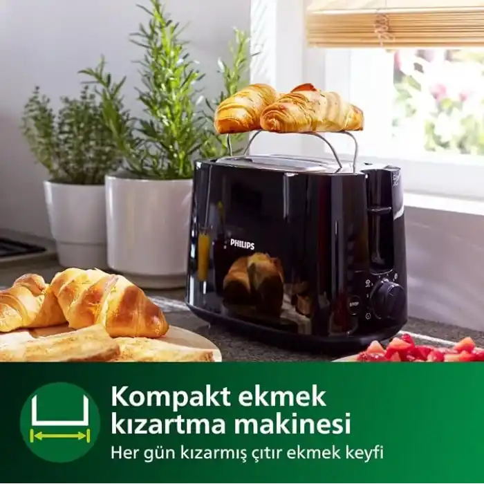 Philips Daily Collection Tost Makinesi - 2 dilim, 8 ayar Erişim. entegre hamur ısıtıcısı, Kompakt tasarım, Otomatik durma, Geniş yuva, Siyah (HD2581/90)