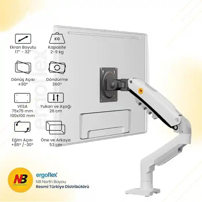 North Bayou NB F80 Profesyonel 17-32 Inch Monitör Standı 2026 Versiyon (Beyaz)