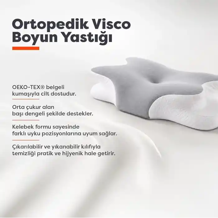 Visco Planet Ortopedik Visco Boyun Yastığı Memory Foam 62x42x13/10 cm