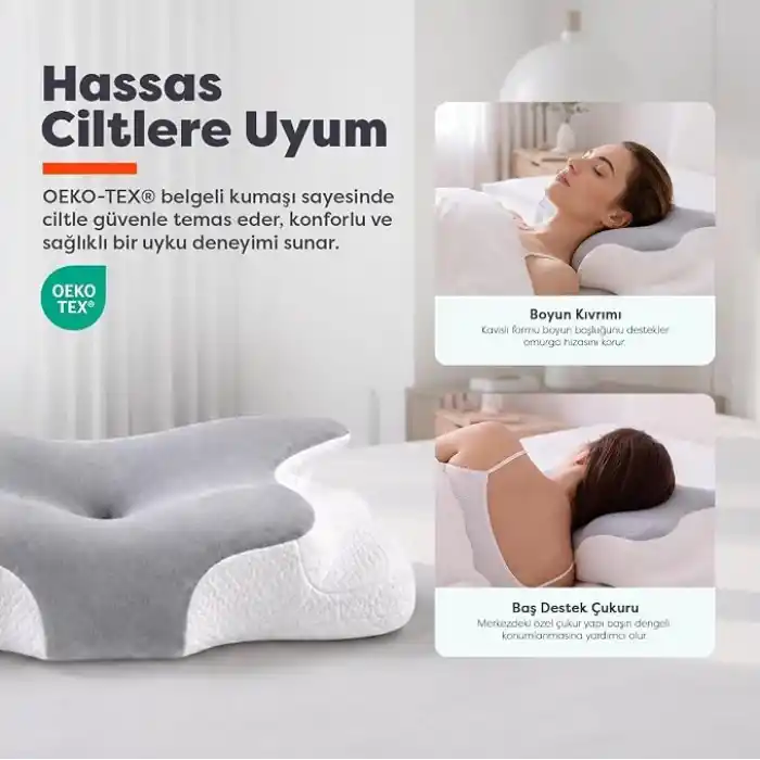 Visco Planet Ortopedik Visco Boyun Yastığı Memory Foam 62x42x13/10 cm