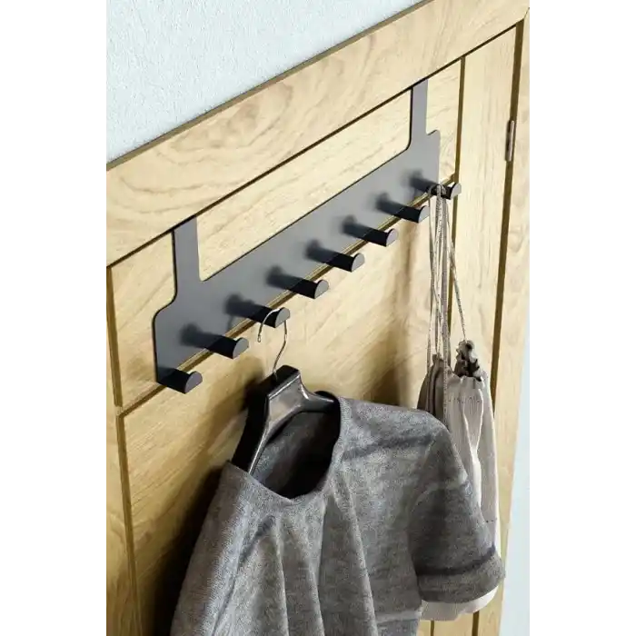 Orret Home Metal Mat Siyah Kapı Arkası Askılık – 8 Kancalı Amerikan Tipi Organizer Askı, Banyo ve Oda Kapıları İçin Pratik Askılık, Delmeden Montajlı Kapı Arkası Askı (Siyah)