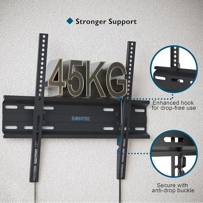 BONTEC 23-60 İnç TV Duvar Askı Aparatı – 10° Eğim Ayarlı, Yaylı Kilitli, VESA 400x400, 45 kg’a Kadar Taşıma Kapasiteli