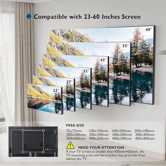 BONTEC 23-60 İnç TV Duvar Askı Aparatı – 10° Eğim Ayarlı, Yaylı Kilitli, VESA 400x400, 45 kg’a Kadar Taşıma Kapasiteli