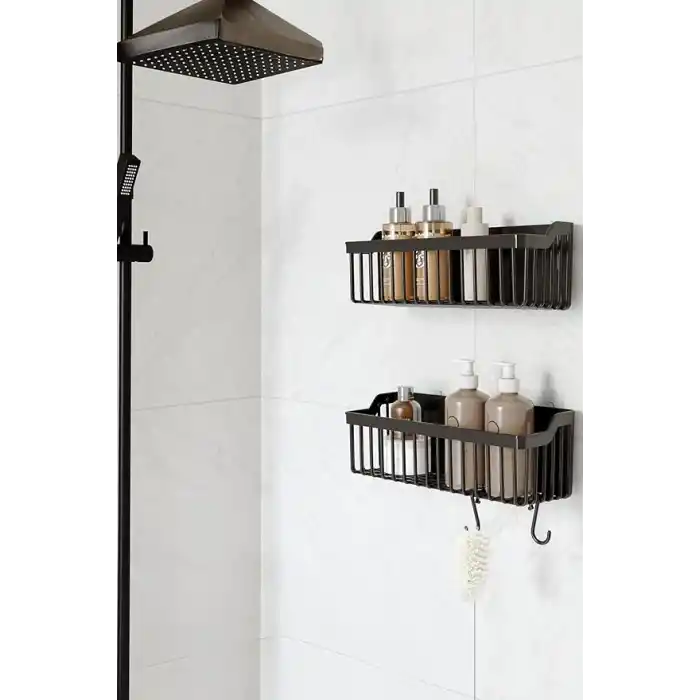 Banyor Yapışkanlı Banyo Rafı, 2li Banyo Düzenleyici, Duş Rafı Organizer Şampuanlık, Duşakabin Rafı, Banyo Organizeri, Banyo Askısı Plastik