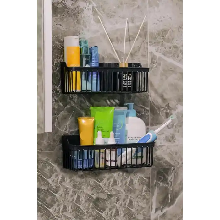 Banyor Yapışkanlı Banyo Rafı, 2li Banyo Düzenleyici, Duş Rafı Organizer Şampuanlık, Duşakabin Rafı, Banyo Organizeri, Banyo Askısı Plastik